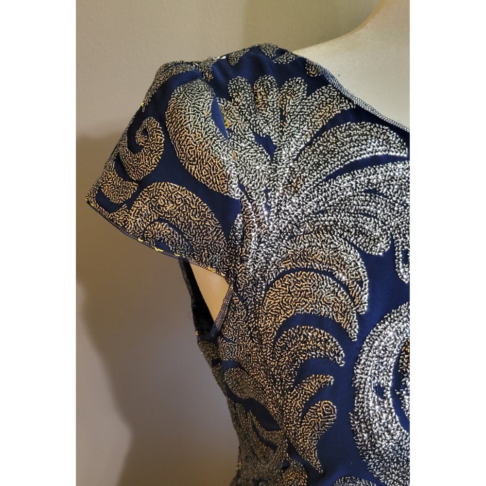 Adrianna Papell Navy Sequin Swirl Dress - Picture 4 of 6